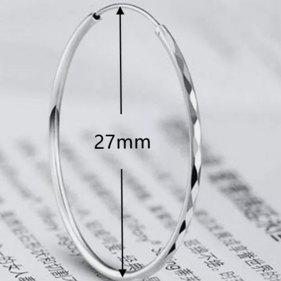 Sterling Silver Diamond Cut Big Hoop Earrings - Picture 3 of 5